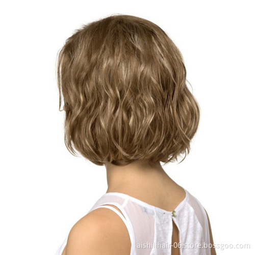 Hot seller in 2018 short Golden brown micro-curled Snow White synthetic woman wig for American and European women